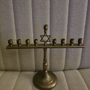 Vintage R. C. Hanukkah Brass Menorah - Judaica - Star of David
